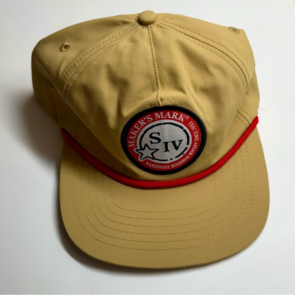 Maker’s Mark Bourbon Whiskey Logo Patch Red Rope Tan Snapback Hat Promo